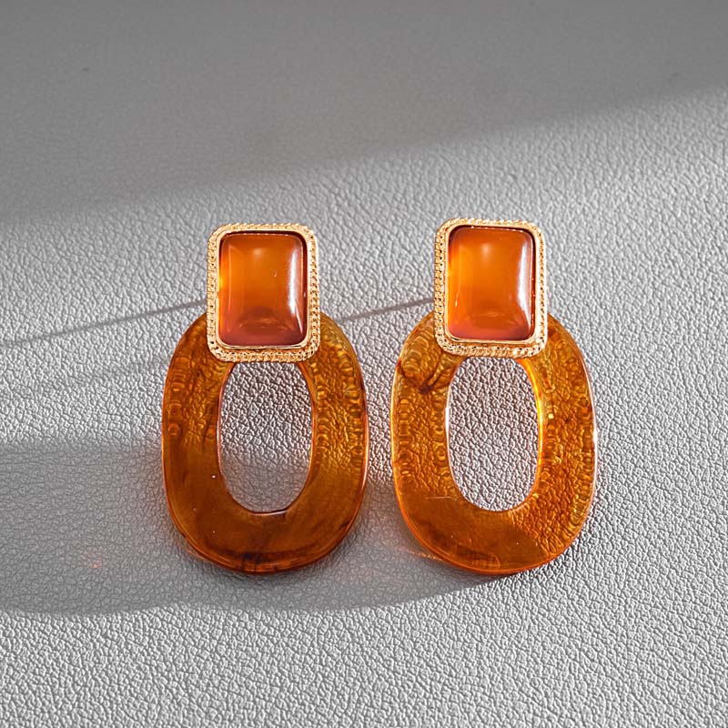 Vintage Resin Square Oval Pendant Earrings For Women Fashion Creative Coffee Color Geometric Temperament Earrings Jewelry