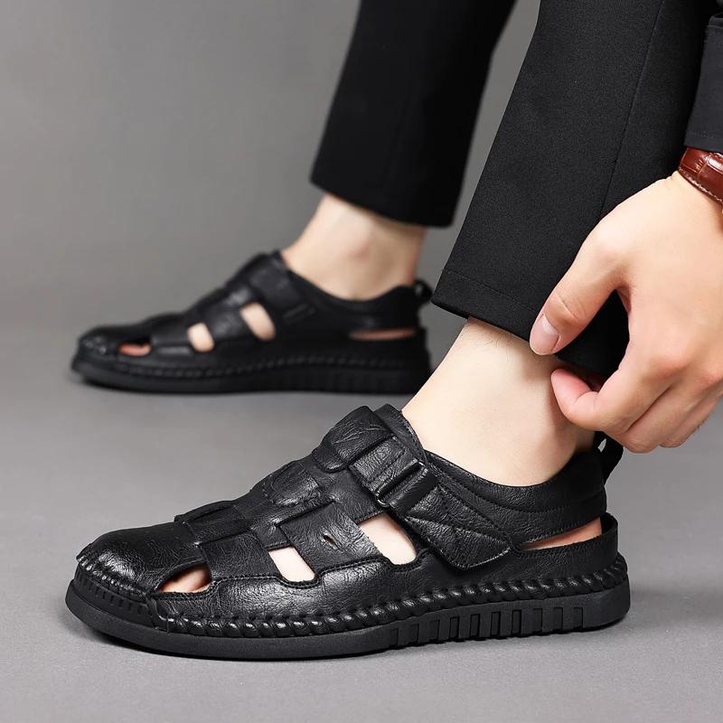 Echte Leder Sommer Sandalen für Herren Lässiger Römischer Stil Outdoor Strand Schuhe Bequeme Herren Schuhe für Frühling und Herbst
