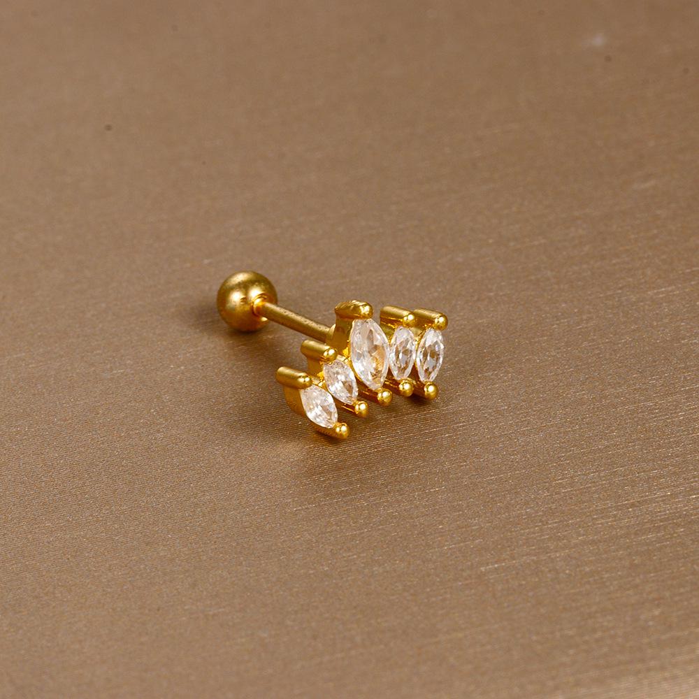 Gold Stainless Steel Earrings with Zircon Studs - Creative and Elegant Design