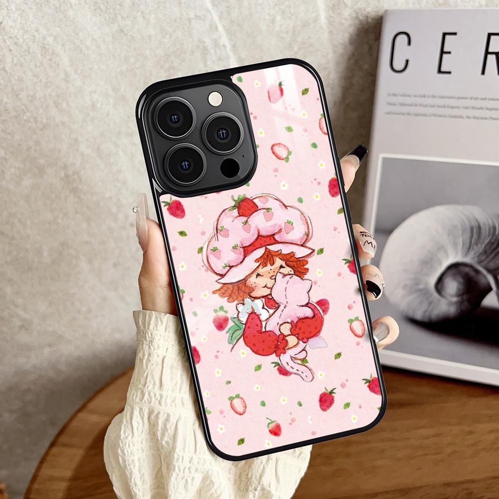 Pink Strawberry Cartoon S-Shortcake Phone Case For iPhone 16 15 14 13 12 11 Pro Xs Max Mini Plus Antislip Shockproof Hard Funda