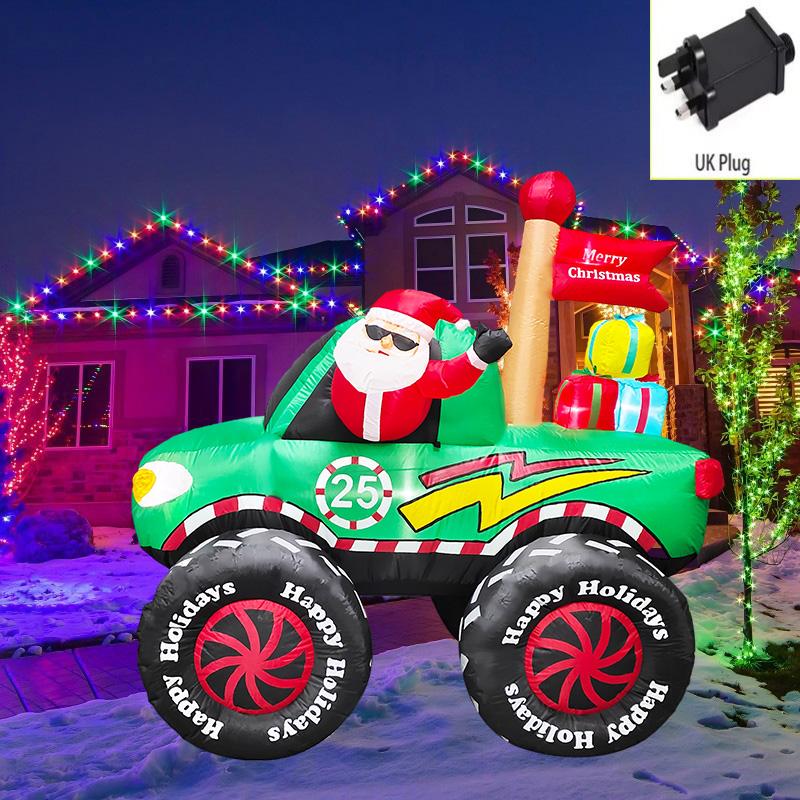Outdoor Christmas Decorations Santa Claus Vehicle LED Lights Inflatable Model Toys Holiday Gift Props Indoor Party Xmas Decor