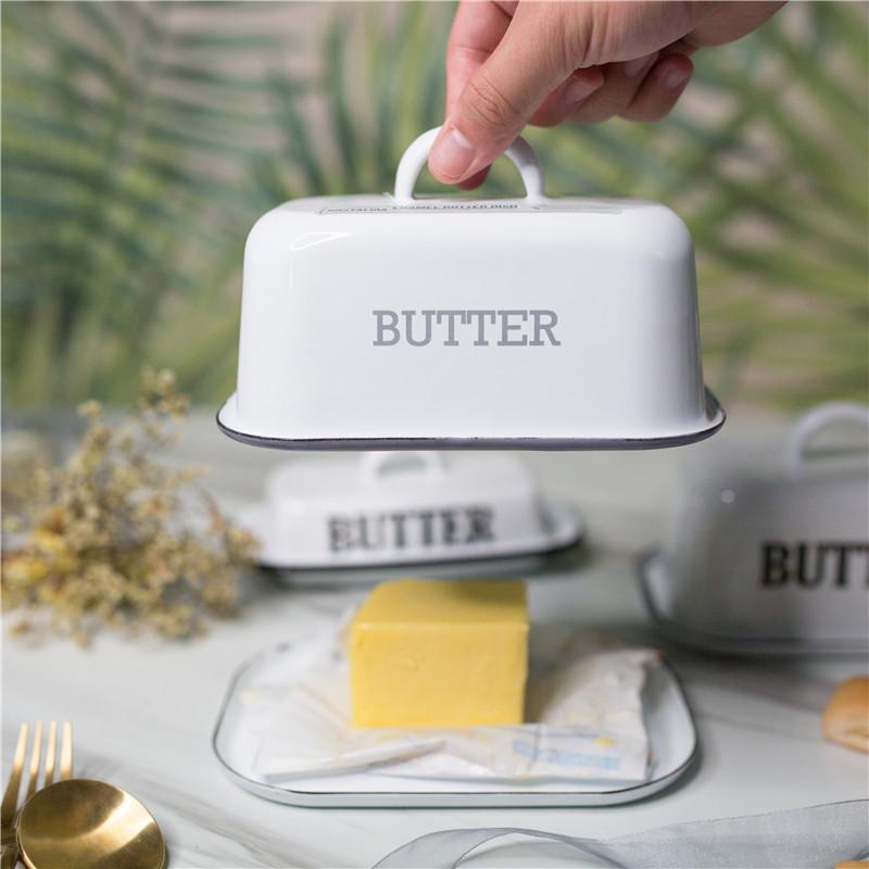 Enamel Butter Dish with Lid – Sealed Cheese Box and Dessert Tray for Kitchen or Restaurant Use