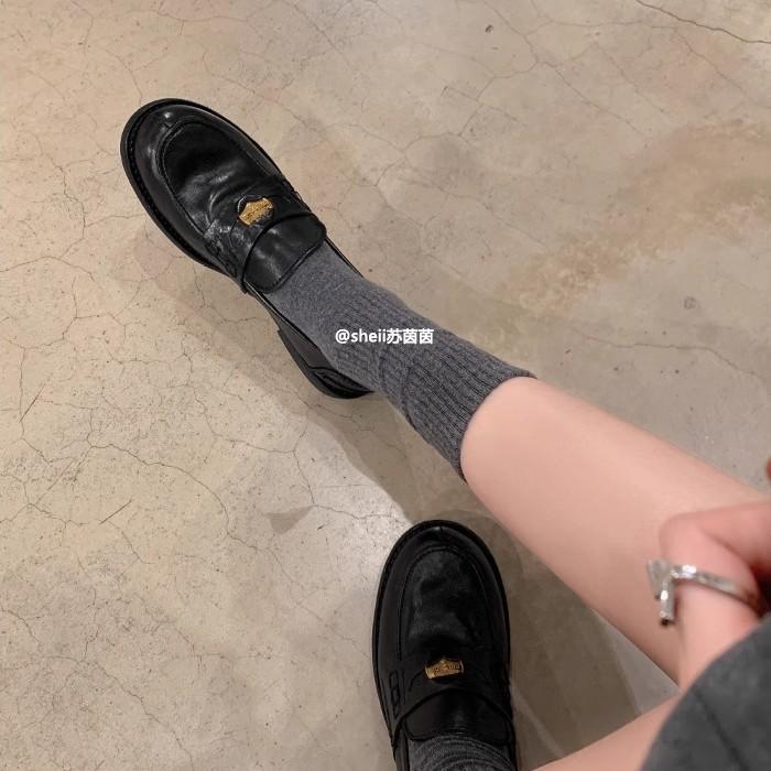 [Grape mother of the same style] Washed folds~ Horse skin retro polished small gold coins Loafu single shoes women's small leather shoes