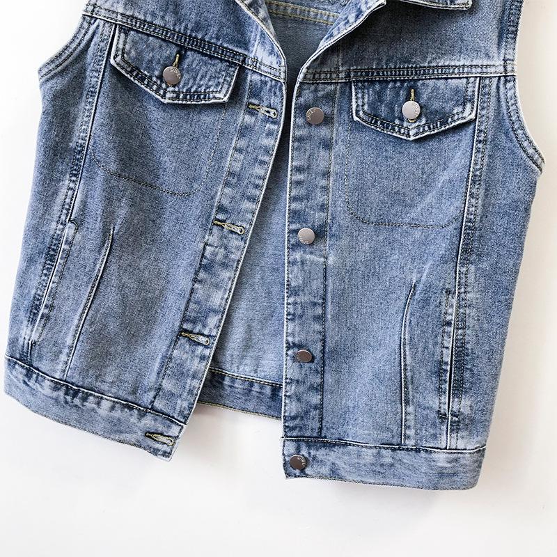 Trendy European-Style Embroidered Denim Vest for Women - Versatile Sleeveless Jacket, Short Style for Spring and Autumn 2025