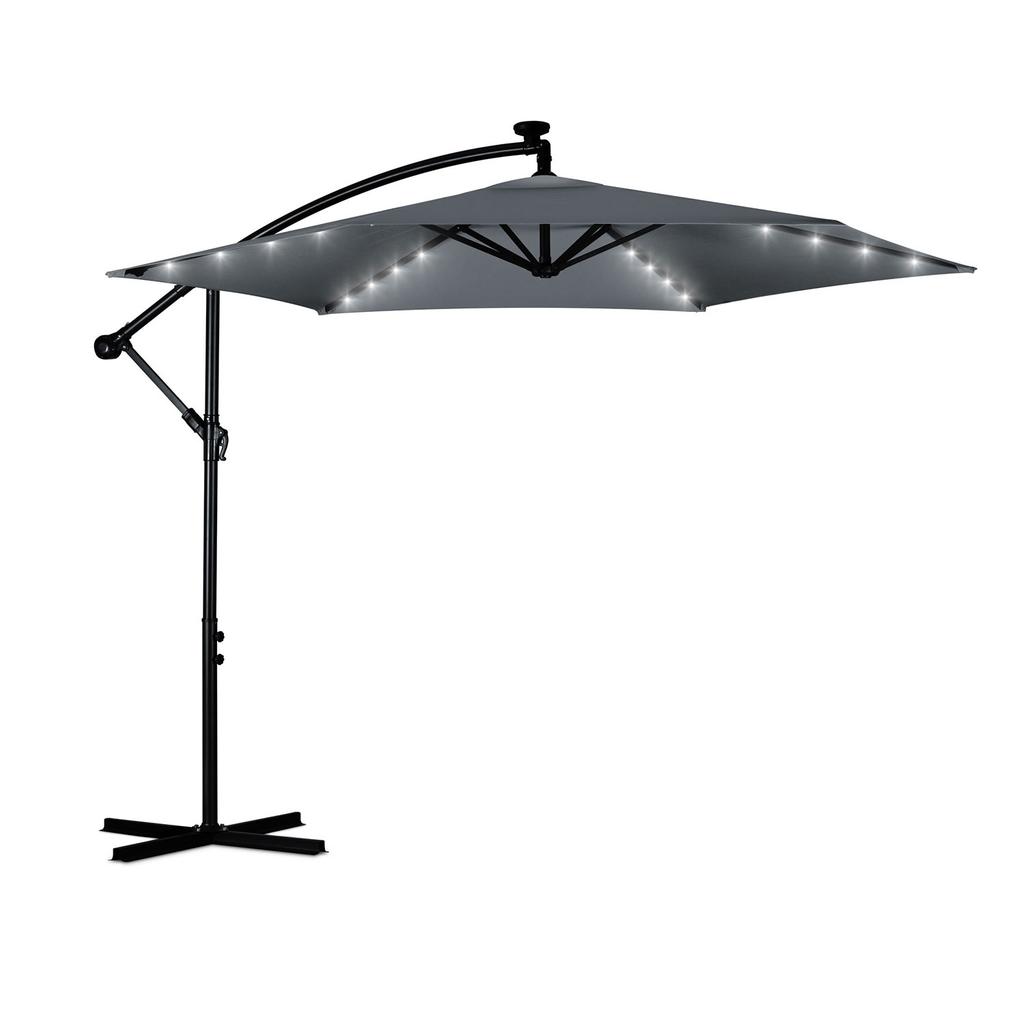Folding Garden Umbrella, 6 Sections, 350 Cm, With Cover And Lights, Plonos Pl-882