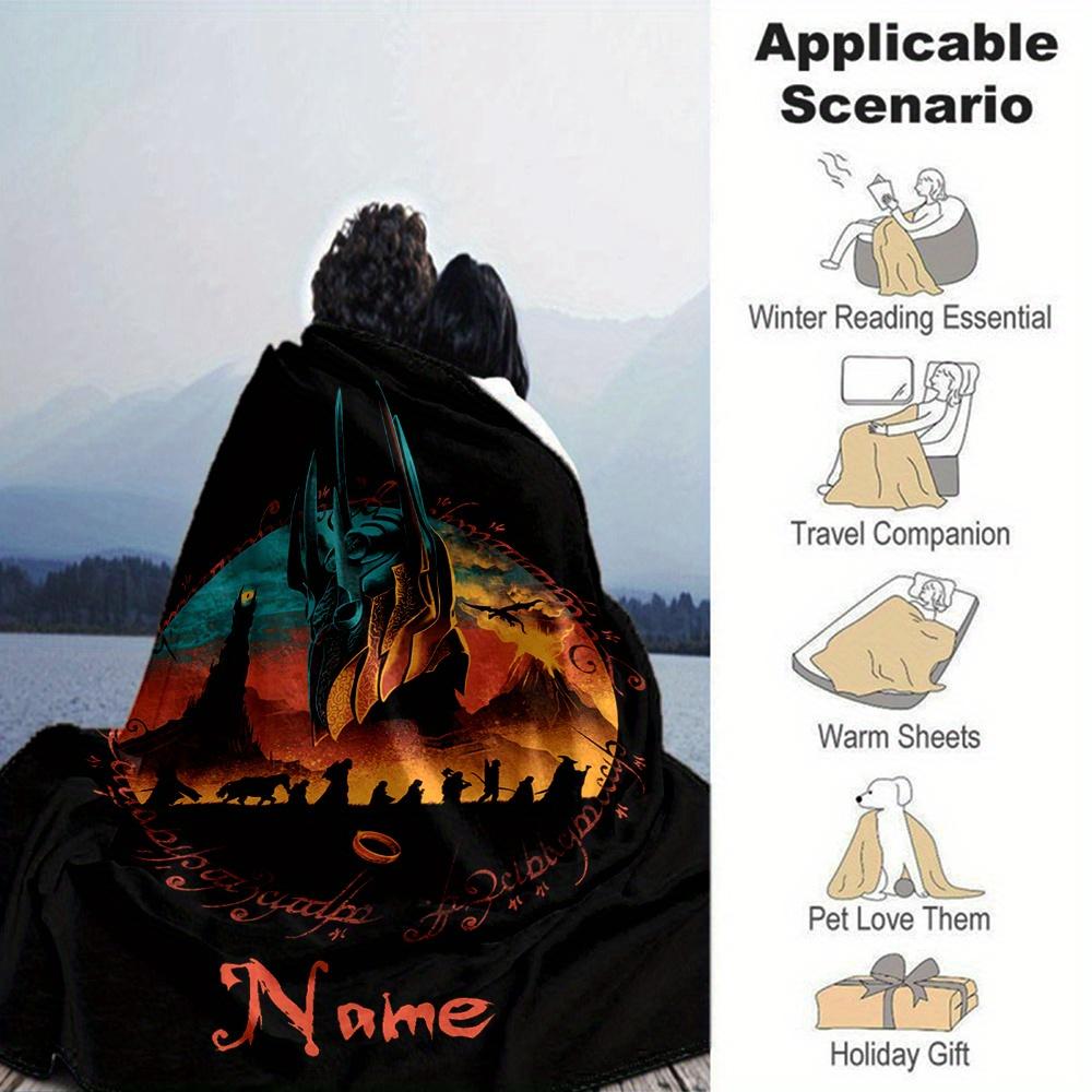 Lord Of The Rings Gondor Silhouette With Ring Flannel Blanket Personalized Name Comfortable All Seasons Suitable For Sofas Beds Travel Camping Office