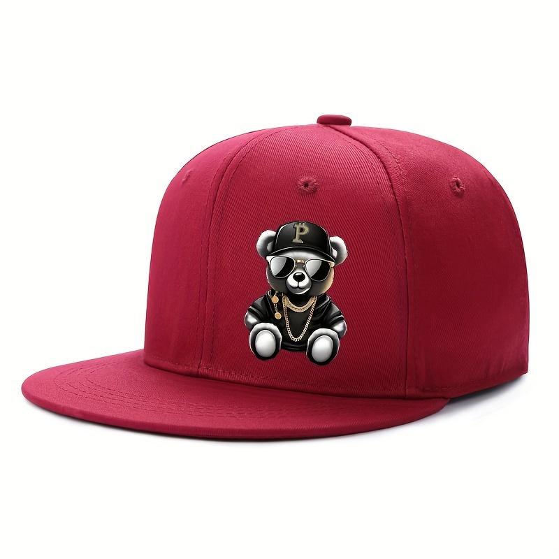 Verstellbare Baseballkappe mit Cartoon-Bären-Print Hip Hop Outdoor Sport Strand Lässige Kleidung Passend für Unisex und Damen Street Snapback-Mütze