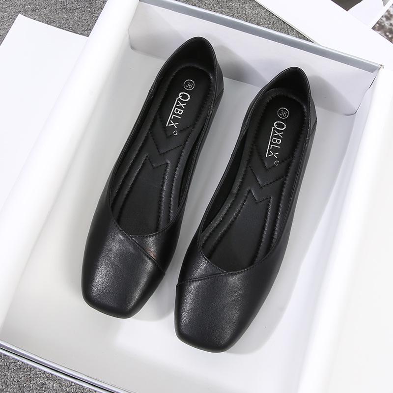 2026 Women s Black Square Toe Leather Work Flats – Comfortable, Non-slip, Soft Sole 42 чёрный