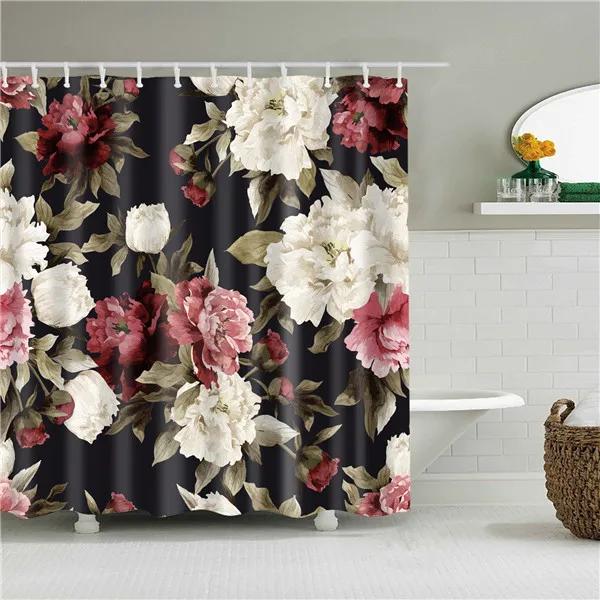 Flower Painting Printed Mildew Proof Polyester Shower Curtains Washable Waterproof Shower Curtains for Bathroom Home Decor