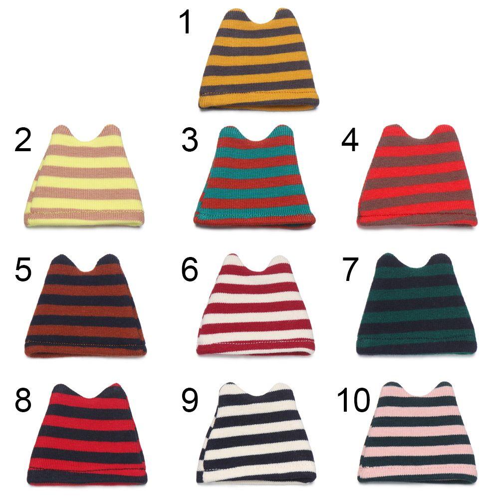 For 1/12 Bjd Fashion Cloth 1/12bjd Hat Striped Ear Hat Doll Clothes Accessories Doll Knitted Hat