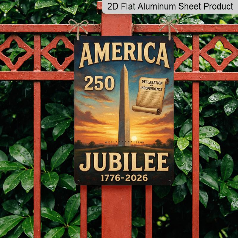 2D Flat 7.87*11.8 Inch Aluminum Sign Featuring a Vintage Design of The Washington Monument Along with a Scroll of The Declaration, Celebrating The