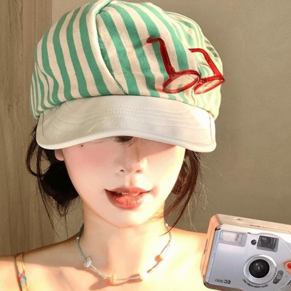 Versatile Striped Berets Korean Beanie Cap Japanese Painter Berets Girls