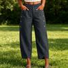 Women's Casual Button Detail Tulip Hem Cropped Pants Elastic Waistband Lightweight Loose Fit Casual Trousers