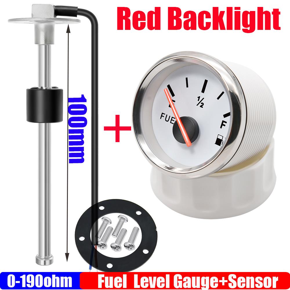 304 Stainless Steel Fuel Level Sensor 100-550mm for 0-190 OHM 52mm Fuel Level Gauge Red Backlight for Marine Car Boat 12V 24V