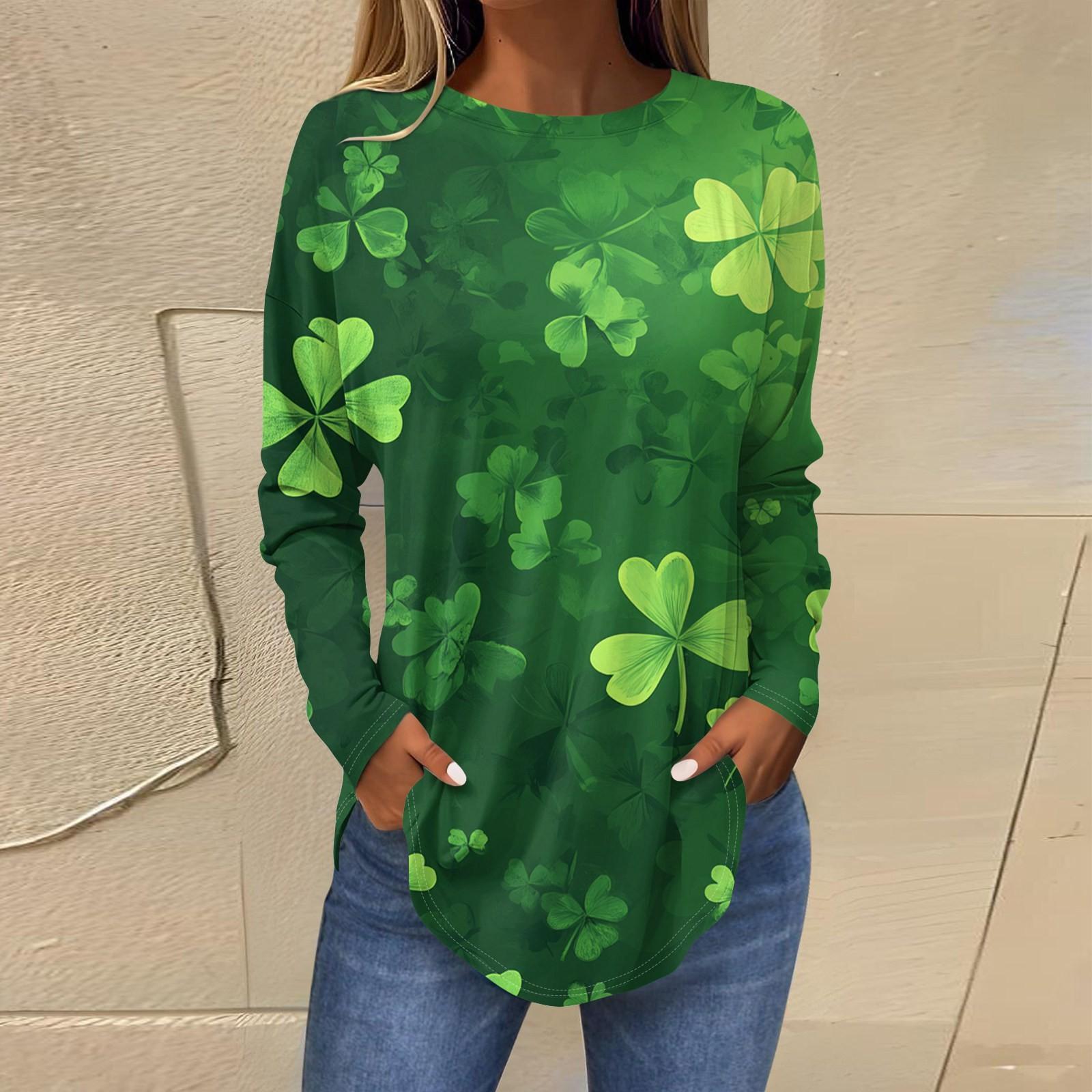 

Женская мода ул.. Длинная футболка с принтом ко Дню Святого Патрика, свободная, с круглым вырезом и длинными рукавами XL