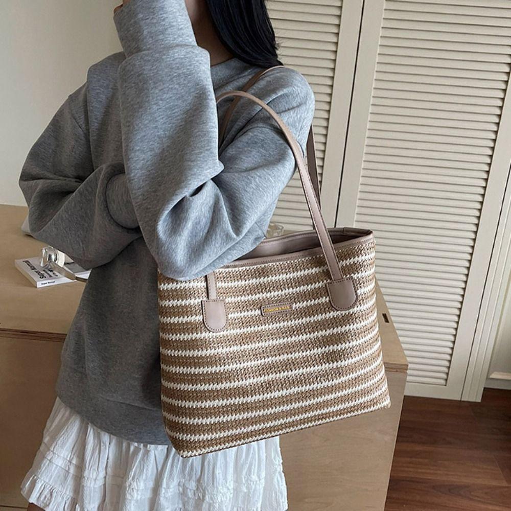 Parent Shoulder Bag Bohemian Beach Bag Beach Handbag Strip Shoulder Bag Straw Woven Bag  Streetwear