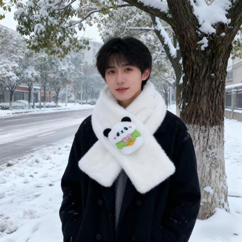 Children's Cartoon Panda Plush Scarf - Warm, Windproof Neck Gaiter for Autumn/Winter Boys & Girls.