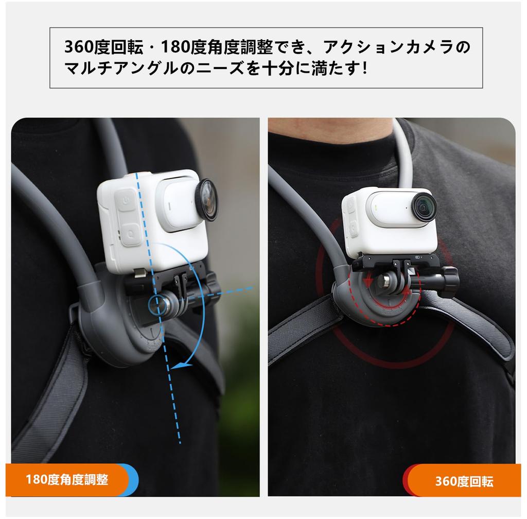 SHEAWA Camera Neck Mount with Rotation and Chest Strap for DJI Osmo Action 5 GO Pro2 and Other Action Adjustable Stable Mount Adapter Accessory