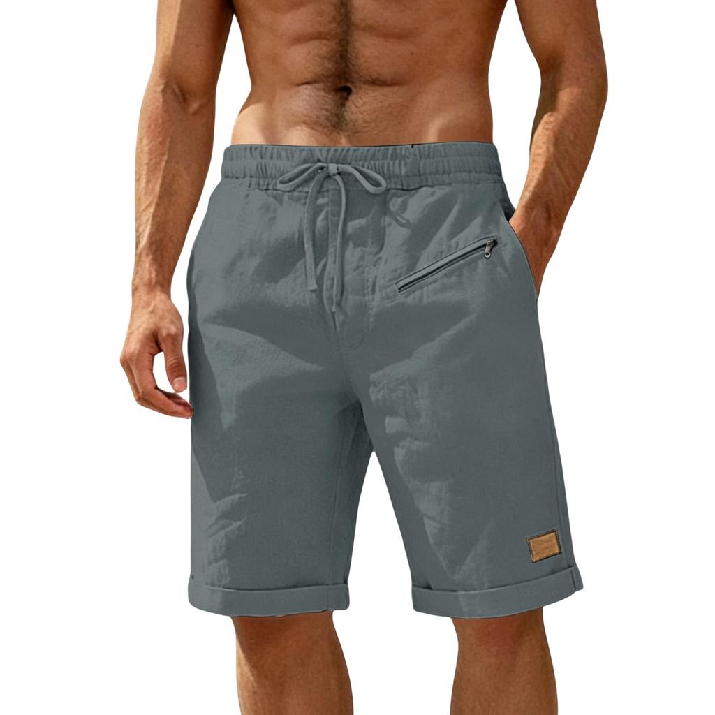 Herren -farbige Kordelzug Verzierte Reißverschluss Baumwolle Leinen Kurze Hose
