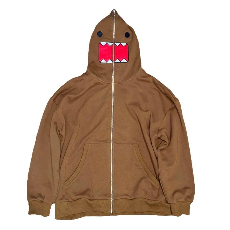 Unisex Streetwear Hooded Zip-Up Sweatshirt With Anime Print Embroidered Pocket Loose Fit Long Sleeve Winter
