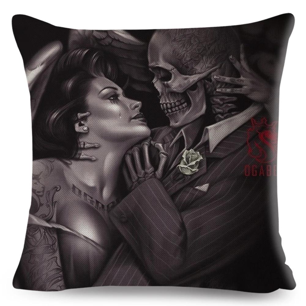 Mexico Chicano Sexy Women Skull Pillow Case Decor Cartoon Printed Girls Cushion Cover for Sofa Home Car Polyester 45*45cm