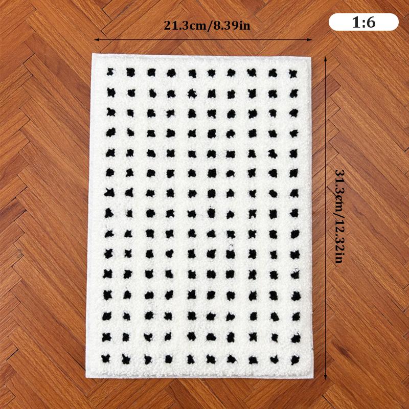 1:12/1:6 Dollhouse Miniature Carpet Plush Black Plaid Floor Mat Mini Simulation Rug Mat Model Living Room Bedroom Home Decor