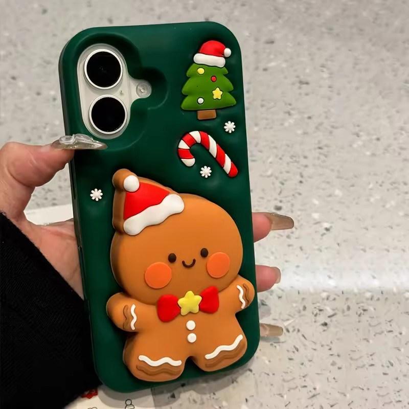 

Милый исцеляющий 3D Рождественский пряничный человечек Подставка Чехол для телефона для iPhone 17 AIR 16 15 14 13 12 Pro Max Y2K Мультяшный зеленый чехол iPhone 12 Pro Max
