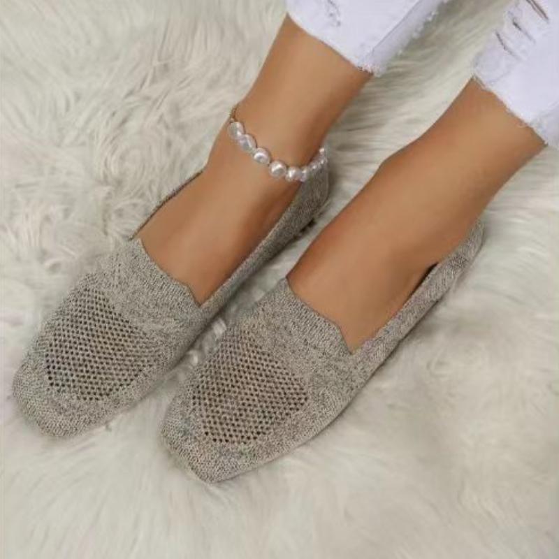 Fashion Spring Autumn Casual Shoes for Women Slip-on Pump Knit Single Flat Shoes Breathable Round Toe Ladies Cloth Loafers Large Sized