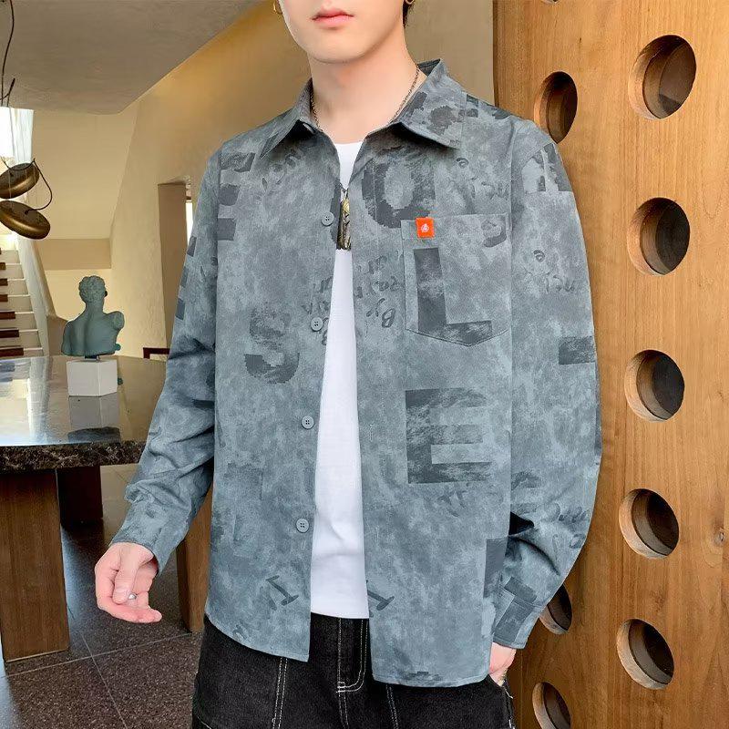 Men's 2022 Hong Kong Retro Cuihua Long-Sleeve Casual Shirt - Fashionable, Loose, Versatile Outerwear for Spring and Autumn.