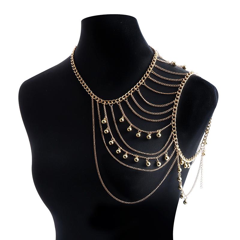 Fashionable Multi-Layer Tassel Metal Ball Shoulder Chain Body Chain Personalized Spicy Girl Chest Chain Accessories