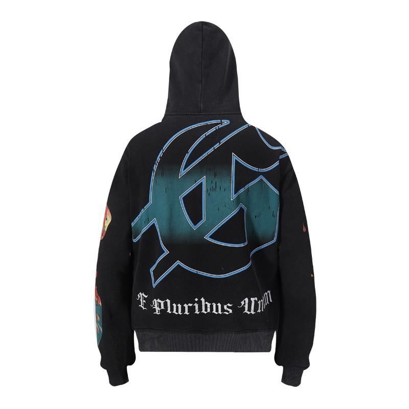 Premium Heavyweight Washed Vintage Hoodie Unisex Oversized Cotton Sweatshirt With Print Pocket