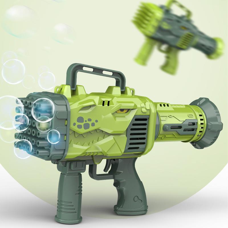 64 Holes Dinosaur Electric Bubble Gun With Light Gatling Bubble Machine Soap Bubbles Magic Bubble Blower Gun Kid Outdoor Toys