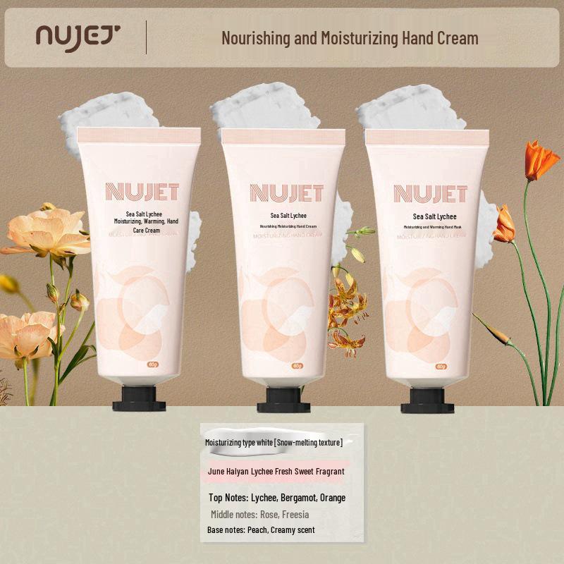 NUJET Snow Melt Fragrance Hand Cream Set: Sea Salt, Rose, Gardenia - 3 pcs, 60g each. Moisturizing & Hydrating Formula for Women.