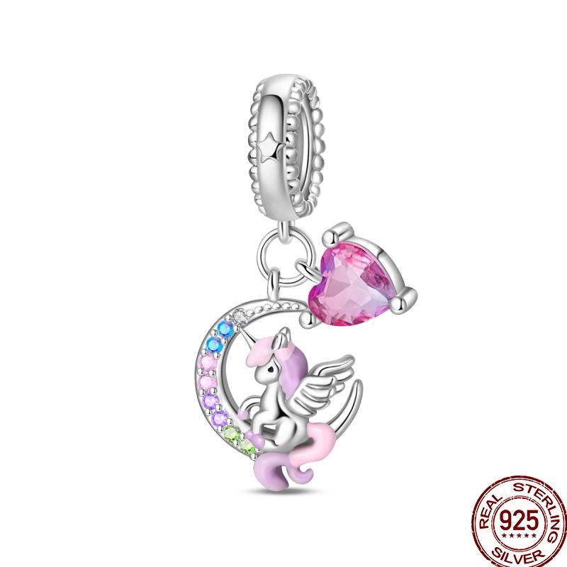 Sweet Copper Princess Dress Rainbow Horse Cat Charms Beads Fit Pan Original Bracelets Diy Jewelry