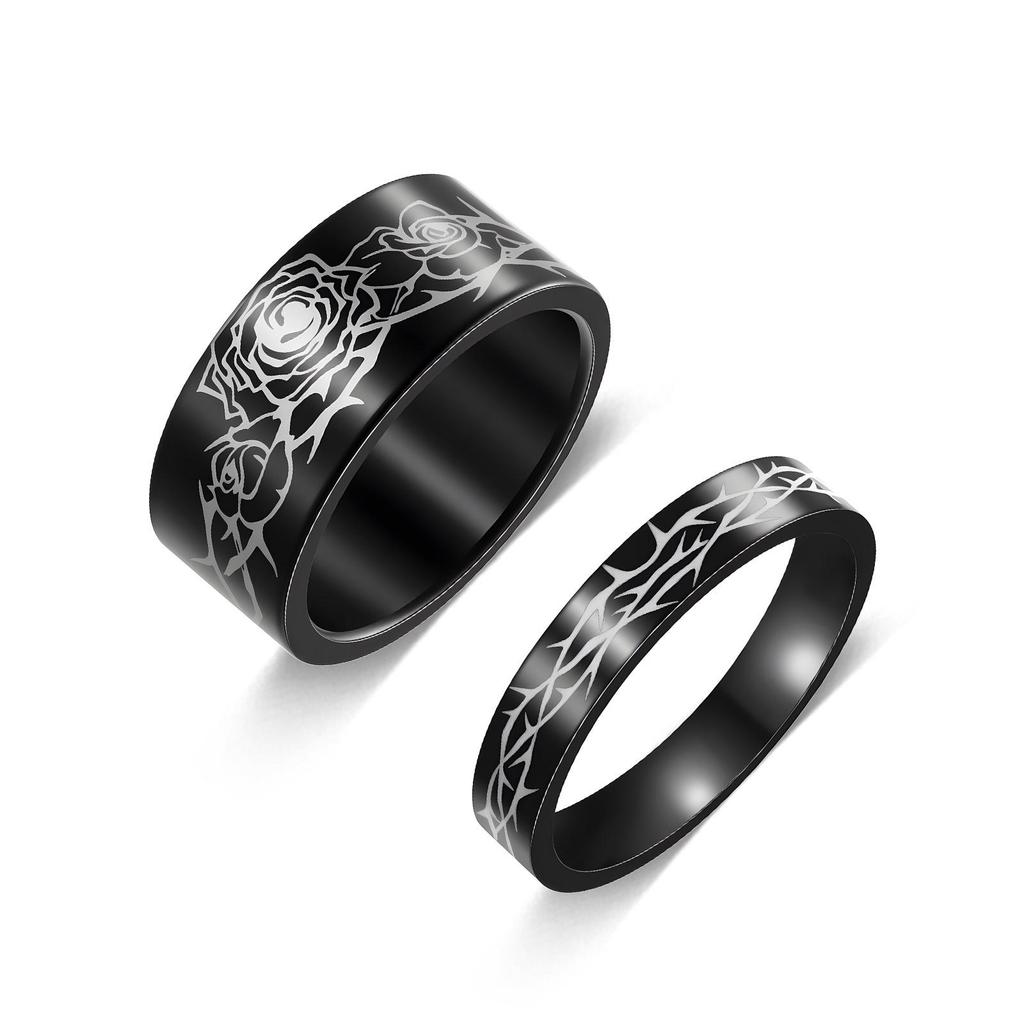European Rose Vine Pattern Stainless Steel Couple Ring Set