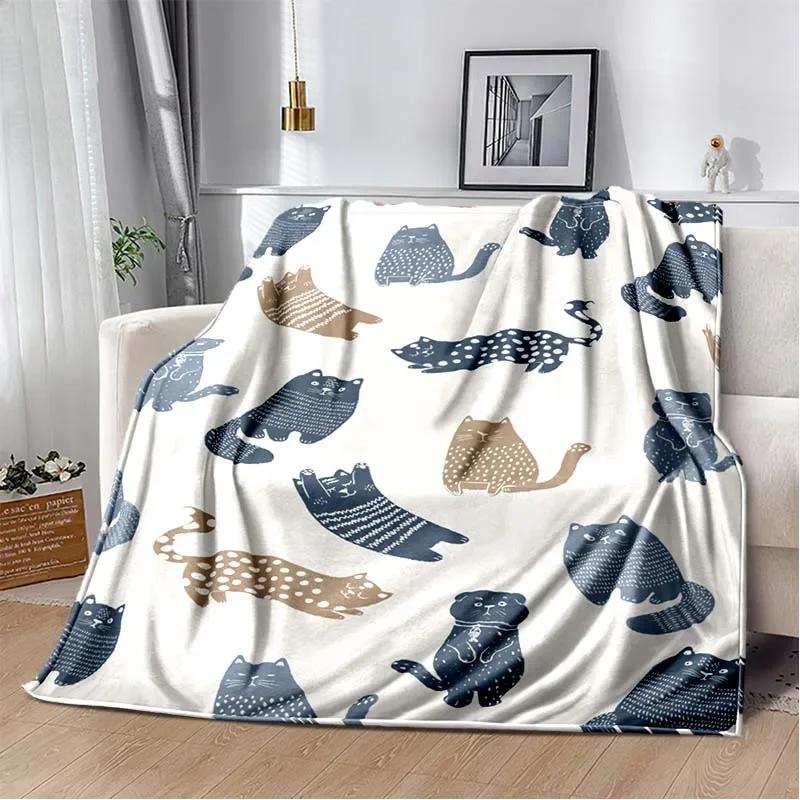 9 Cute Cat Cartoon Soft Flannel Fluffy Throw Camping Blanket for Children Sofa Throw Thin Blanket Fashion Gift