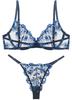 SEAUR Lingerie Wireless Size L Women's Set, Bra, All-Lace Teddy, Blue,