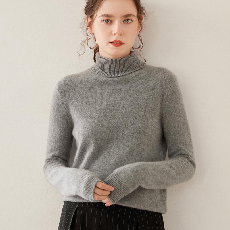 Women's Loose High Neck Cashmere Sweater - Soft, Sticky, and Versatile Knit Pullover for Autumn and Winter