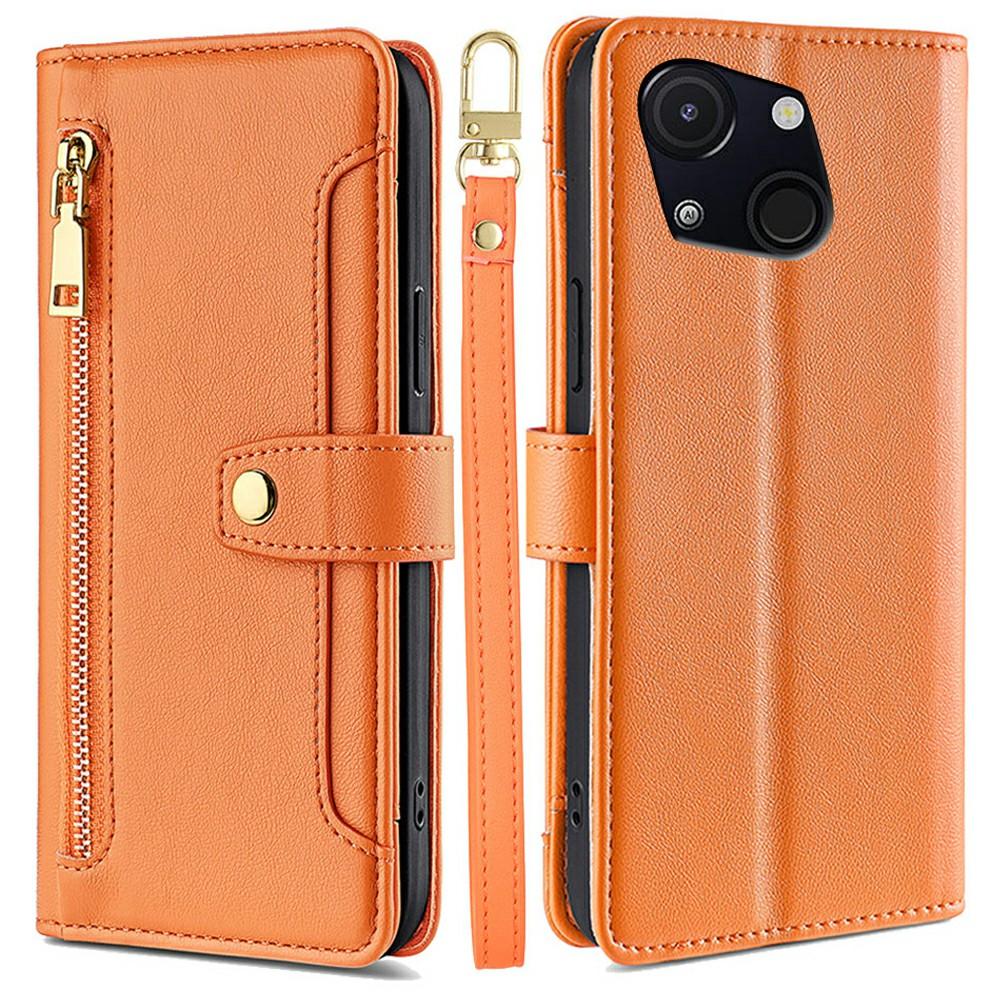 For Itel A50C Leather Case Zipper Pocket Wallet Phone Cover with 2 Straps