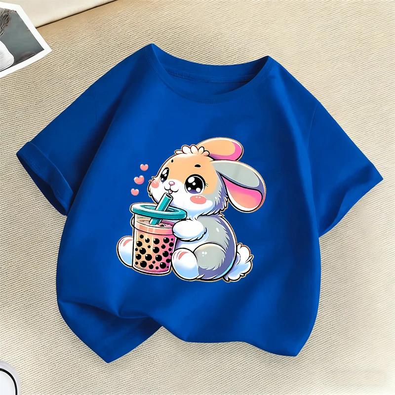 Cute Rabbit Graphic Print Kids Tshirts Summer Casual Fashion Funny Colorful Children ONeck Short Sleeve Tops Tshirts