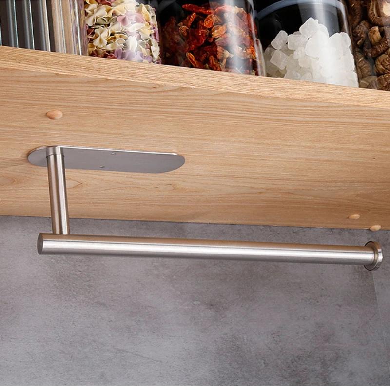 Wandmontierter Toilettenpapierhandtuchhalter Selbstklebender Schrank-Organizer-Rack Küchenaufbewahrungshaken Edelstahl-Wandregal
