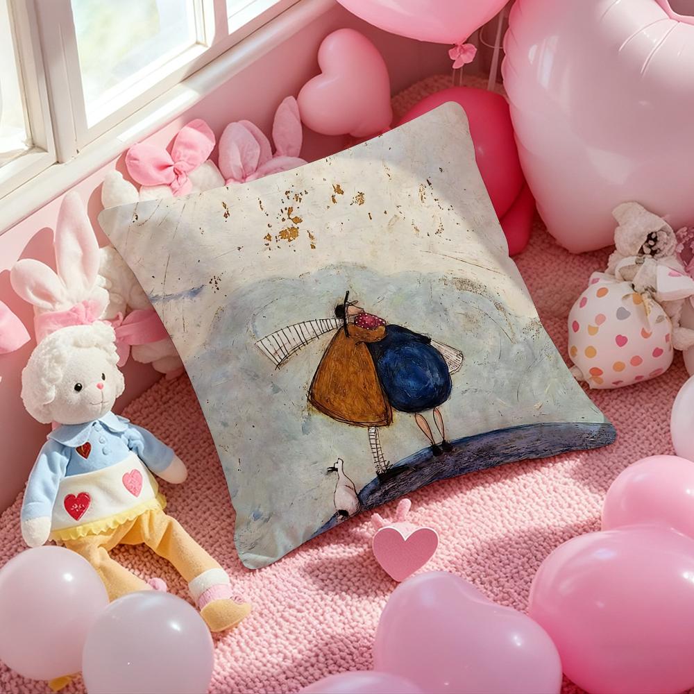 S-Sam Toft Art Painting Cushion Cover Pattern Printed Pillowcase for Living Room Sofa Cushion Cover & Bedroom Decor