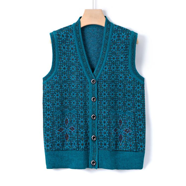 Vest Jacket Middle-aged and Elderly Knitted Sweater Vest Casual Grandma Autumn Top