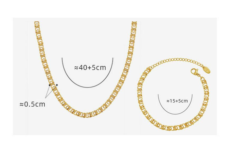 European & American Hip Hop Retro Bracelet & Necklace Set: 18K Gold Titanium Steel Chain, Stainless Steel, Personalized Design