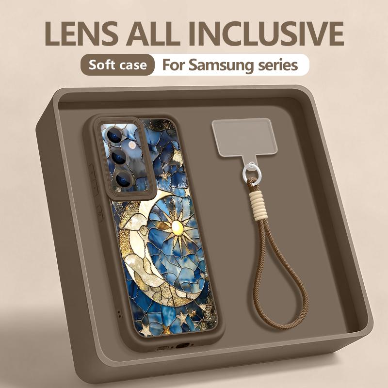 Wrist Lanyard Phone Case For Samsung Galaxy S26 S24 S25 Ultra S23 S25 FE A57 A17 A56 A16 A55 A54 A15 A25 Retro Moon Star Cover