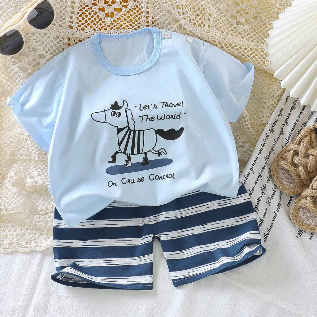 Children's Cotton Short-sleeved Set - Summer Girls' And Boys' Sports T-shirts And Shorts Set