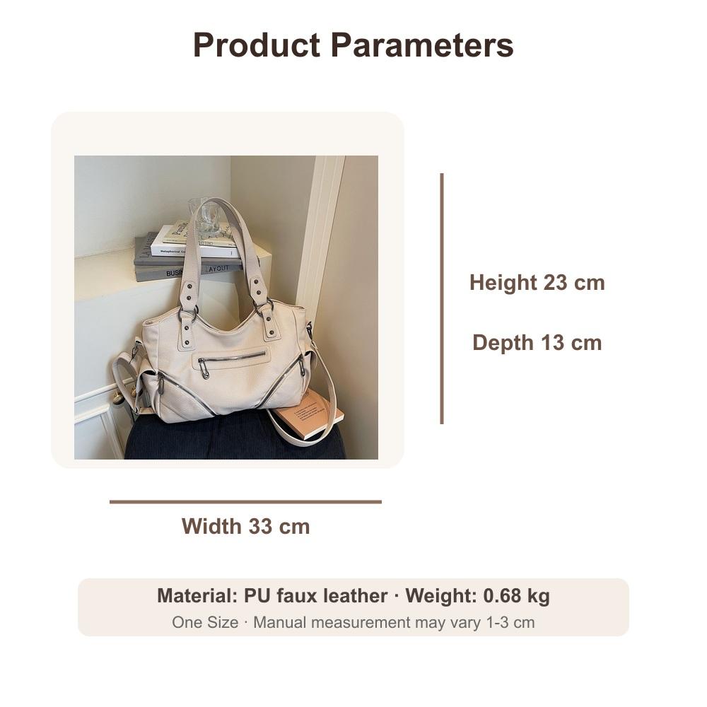 Women's Rivet PU Leather Shoulder Bag Large Hobo Handbag