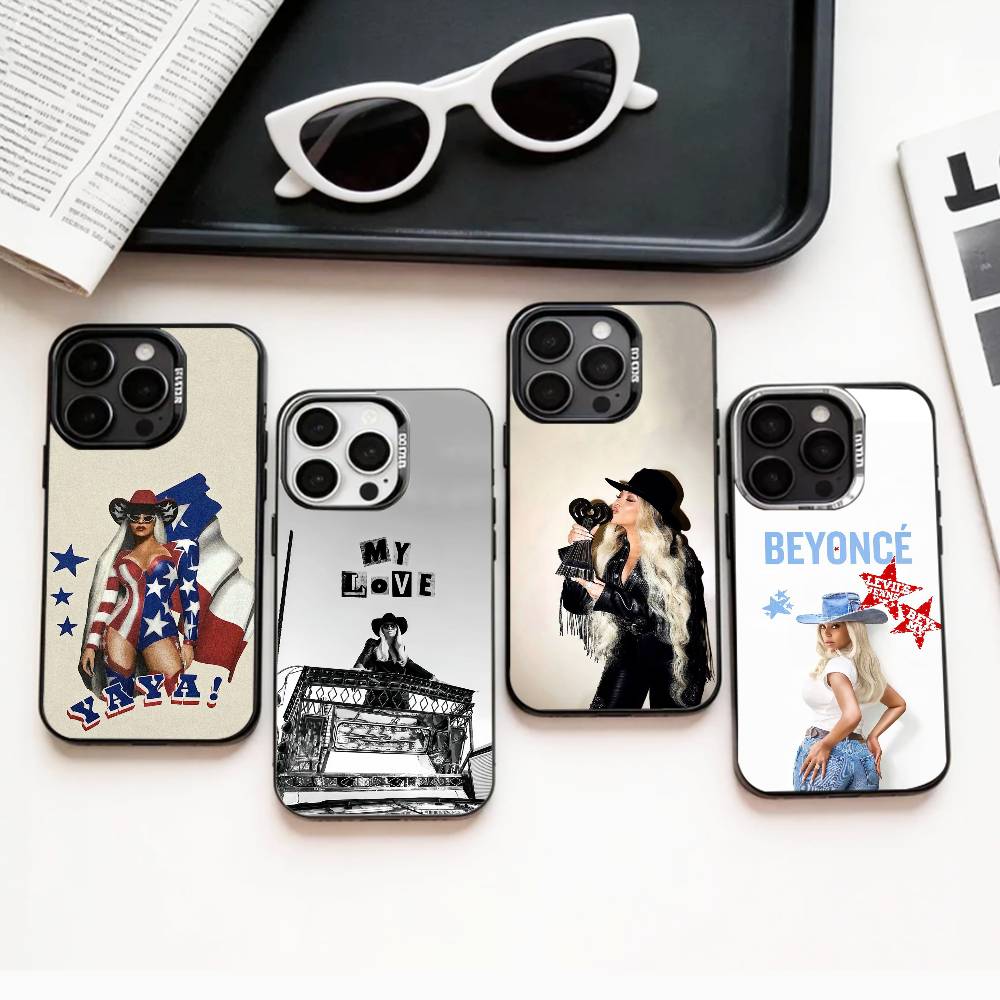 Western B-Beyonce C-Cowboy Phone Case For iPhone17,16,15,14,13,12,11 Plus,Pro Max Colored Silver Plated Inside Cover