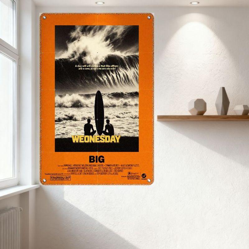 WEONESDAY Big Vintage Surf Movie Poster Metal Tin Sign, Ocean Waves & Surfers Wall Plaque, Adventure Home Bar Man Cave Decor, Cl