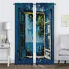 Blue Window Blackout Curtain for Room 2 Panel Home Interior Curtains Partition Tulle for Bedroom Shades Halloween Decoration